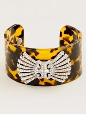 J. Crew Art Deco Tortoiseshell Rhinestone Bow Tie Cuff Bracelet Small